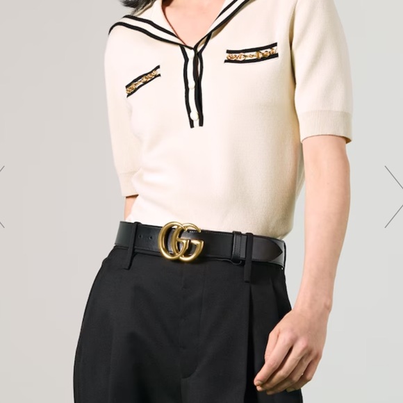 GG MARMONT LEATHER BELT WITH SHINY BUCKLE size 14-16 us - Picture 2 of 2